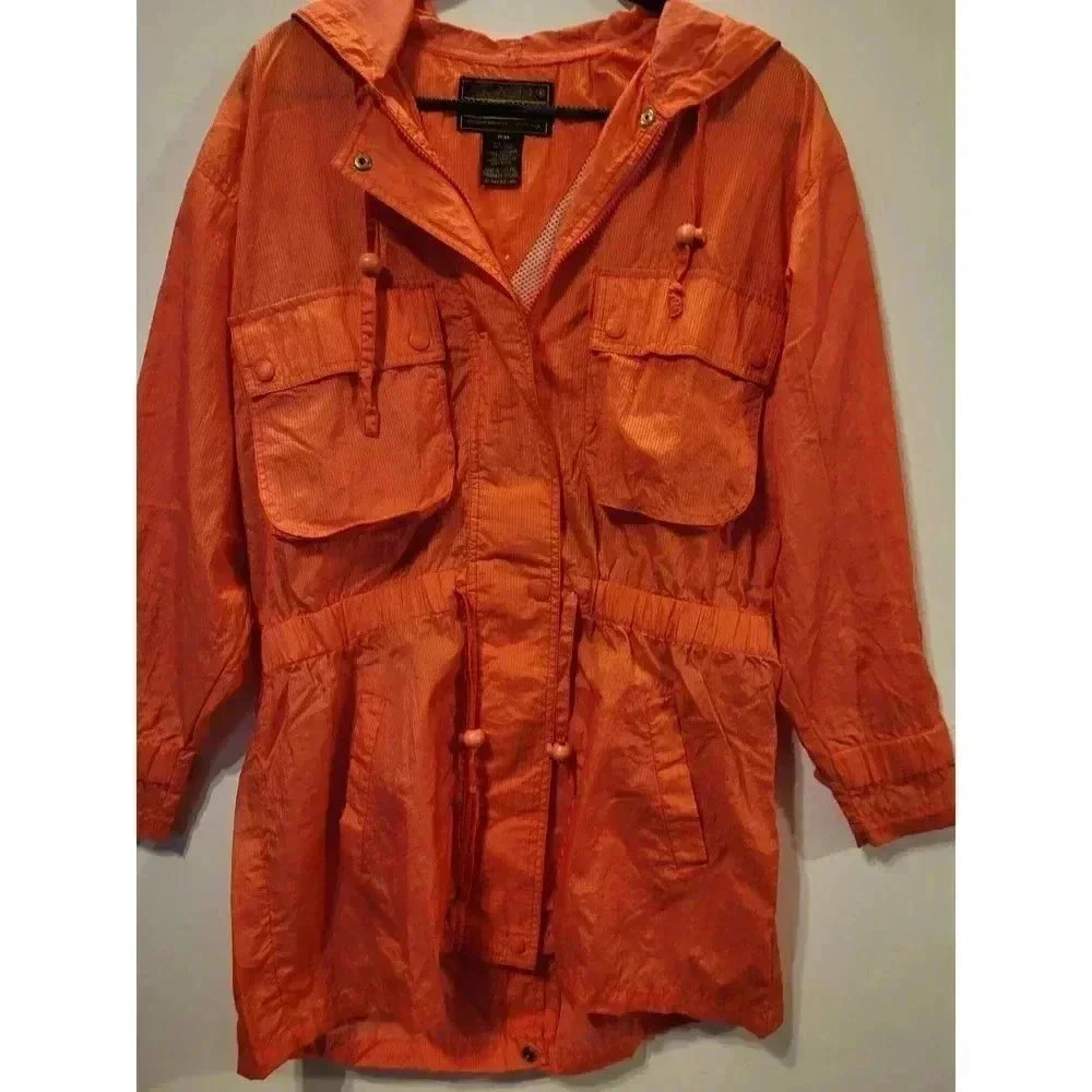 Vintage Eddie Bauer Red Drawstring Raincoat Size M 1B - Picture 2 of 9